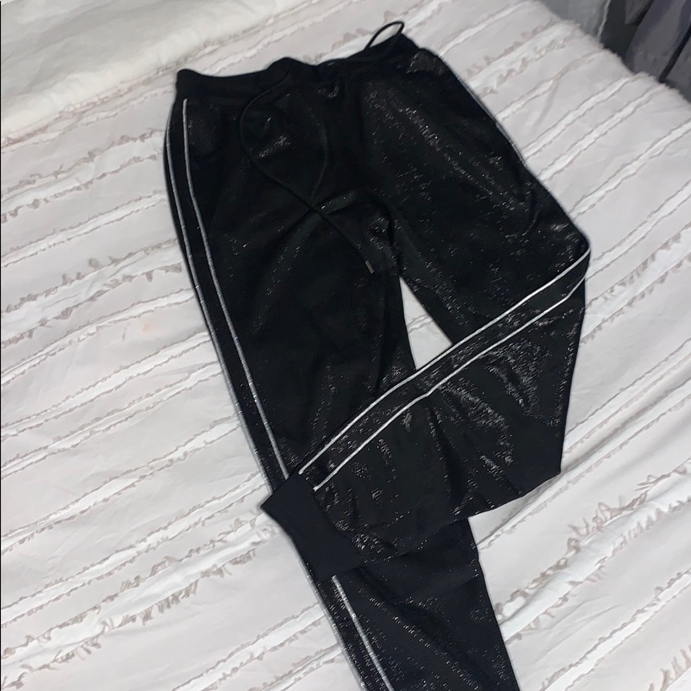 Black shimmer joggers